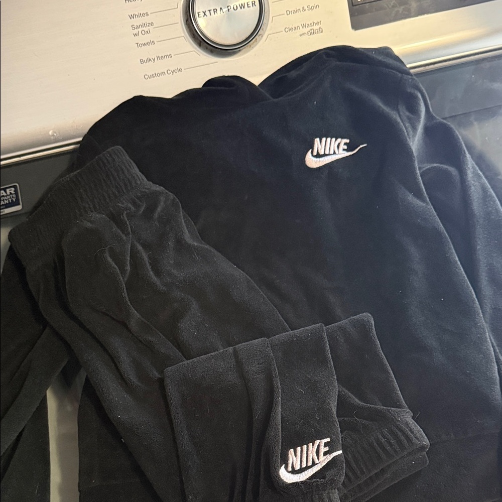 Nike Kids Black Velour Jogger & Sweatshirt Set with White Logo